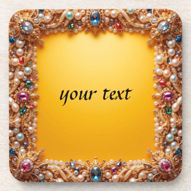 Elegant Ornate Frame with Gems and Pearls Coaster (Front)