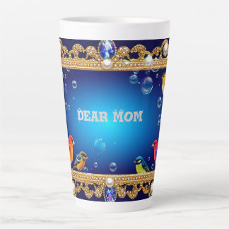 Elegant Ornate Frame with Vibrant Birds Latte Mug