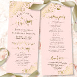 Elegant Ornate Gold Curls on Blush Pink Wedding Programme<br><div class="desc">This beautiful wedding program features an elegant design with gold text on a pale blush pink colored background and lacy golden faux foil curls and swirls in the corners. The titles are written in fancy script calligraphy, and there is space for your ceremony and wedding party details, as well as...</div>