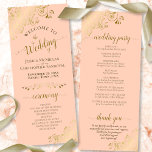 Elegant Ornate Gold Curls on Coral Peach Wedding Programme<br><div class="desc">This beautiful wedding program features an elegant design with gold text on a pale orange or coral peach colored background and lacy golden faux foil curls and swirls in the corners. The titles are written in fancy script calligraphy, and there is space for your ceremony and wedding party details, as...</div>