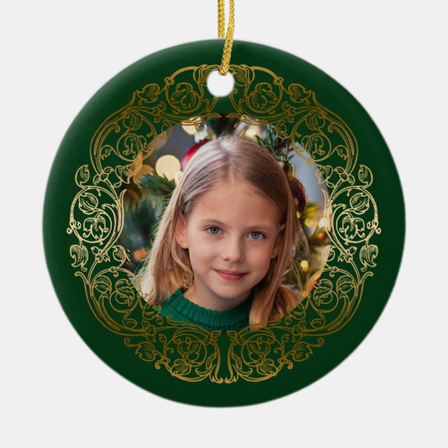 Elegant Ornate Gold Filigree Frame Photo Ceramic Tree Decoration (Front)