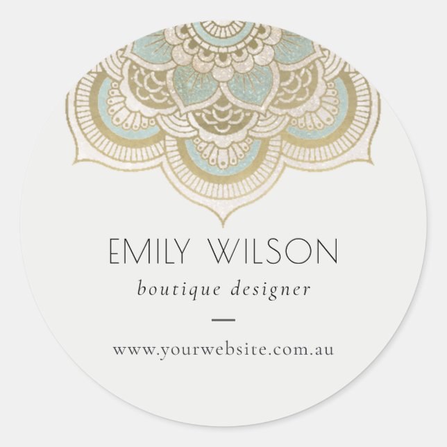 Elegant Ornate Gold Foil Teal Mandala Website Classic Round Sticker (Front)