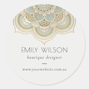 Elegant Ornate Gold Foil Teal Mandala Website Classic Round Sticker