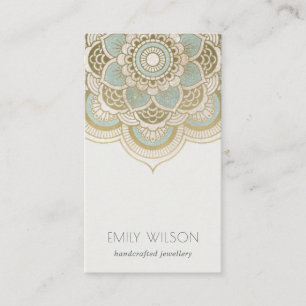 Elegant Ornate Gold Foil Teal Turquoise Mandala Business Card