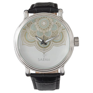Elegant Ornate Gold Foil Teal Turquoise Mandala Watch