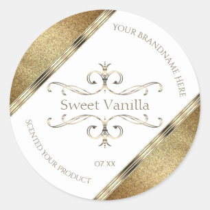 Elegant Ornate Gold Glitter White Product Labels