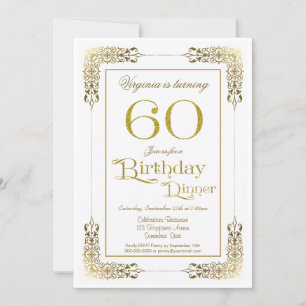 Elegant Ornate Gold Lace 60th Birthday Dinner Invitation