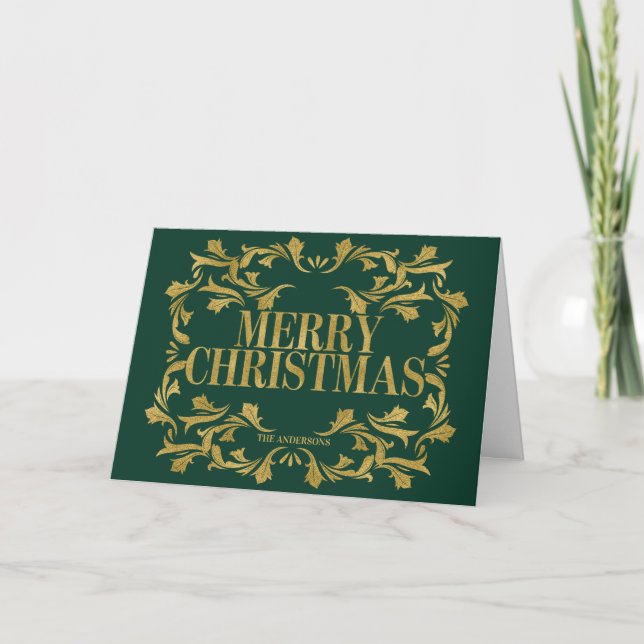 Elegant Ornate Gold Merry Christmas Greeting Card (Front)