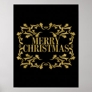 Elegant Ornate Gold Merry Christmas Poster Sign