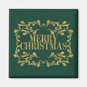 Elegant Ornate Gold Merry Christmas Square Magnet