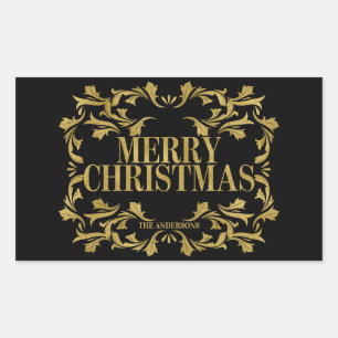 Elegant Ornate Gold Merry Christmas Sticker