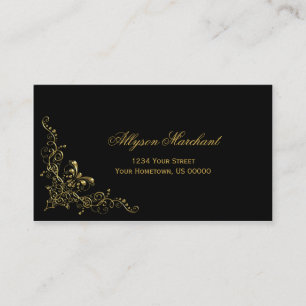 Elegant Ornate Gold Swirls on Black Business Card