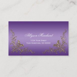 Elegant Ornate Gold Swirls on Purple Ombre Business Card