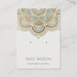 Elegant Ornate Gold Teal Mandala 2 Earring Display Business Card