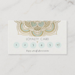 Elegant Ornate Gold Teal Mandala 6 Punch Loyalty Business Card