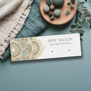 Elegant Ornate Gold Teal Mandala Earring Display Mini Business Card
