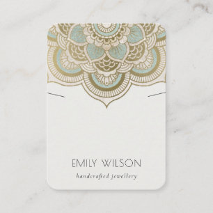 Elegant Ornate Gold Teal Mandala Necklace Display Business Card