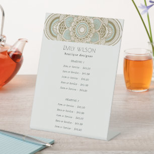 Elegant Ornate Gold Teal Mandala Service Price Pedestal Sign