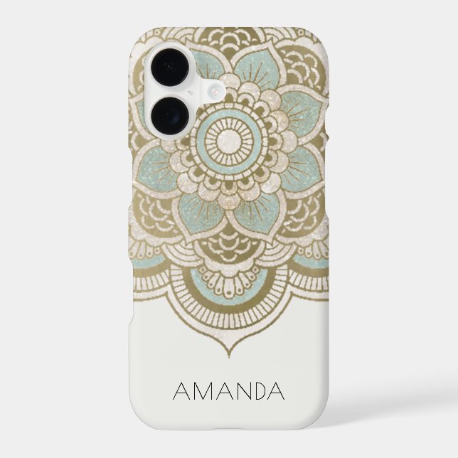 Elegant Ornate Gold Teal Turquoise Mandala iPhone Case (Back)