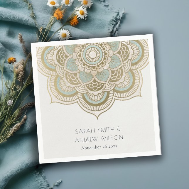 Elegant Ornate Gold Teal Turquoise Mandala Wedding Napkin (Creator Uploaded)