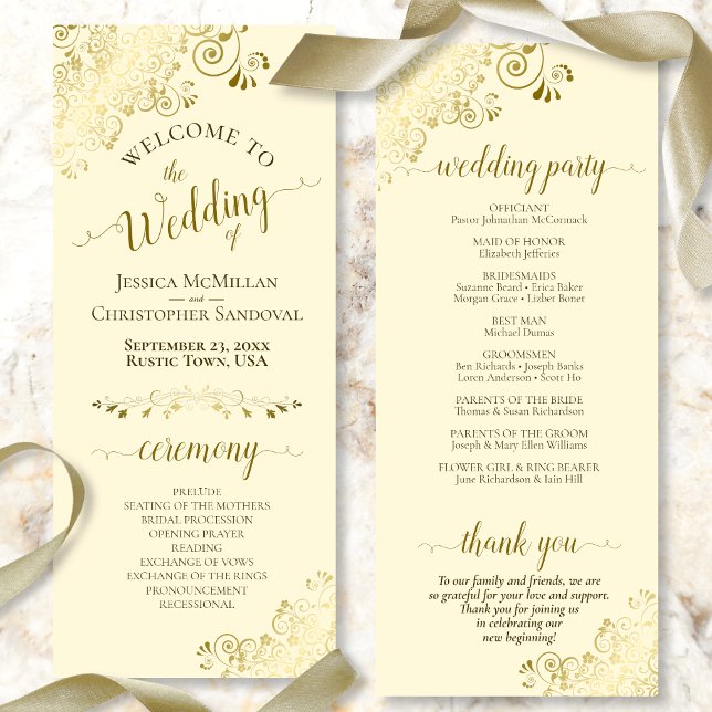 Elegant Ornate Golden Curls on Cream Wedding Programme (Creator Uploaded)
