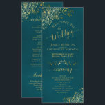 Elegant Ornate Golden Curls on Dark Teal Wedding Programme<br><div class="desc">This beautiful wedding program features an elegant design with gold text on a marbled dark teal colored background and lacy golden faux foil curls and swirls in the corners. The titles are written in fancy script calligraphy, and there is space for your ceremony and wedding party details, as well as...</div>