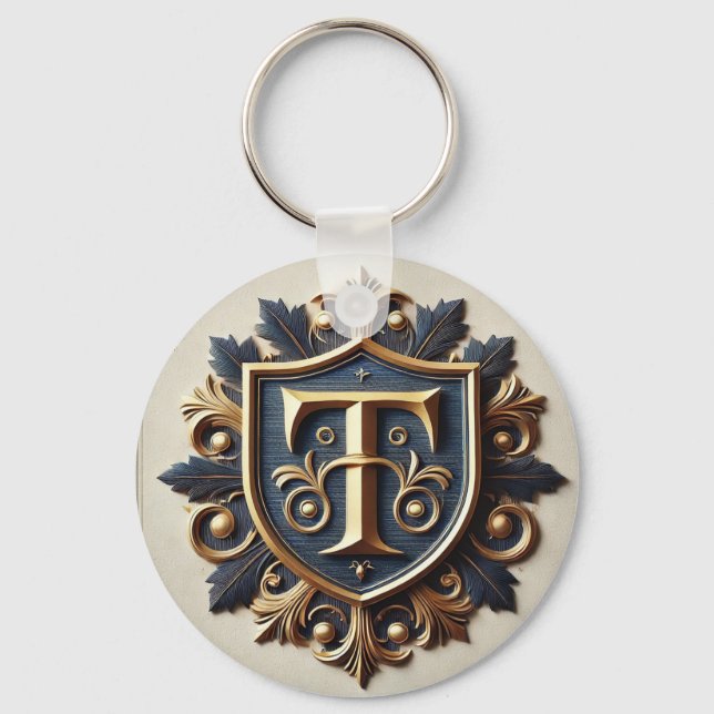 Elegant Ornate Heraldic Shield Key Ring (Front)