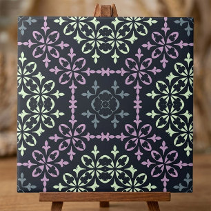 Elegant Ornate Lacy Blue Purple Cream Pattern Tile