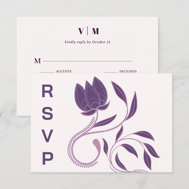 Elegant Ornate Paisley Fated Floral Wedding RSVP Card (Front/Back)