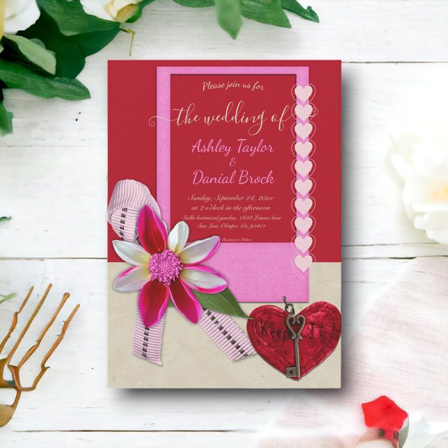 Elegant Ornate Red Heart Romantic Modern Wedding Invitation (Creator Uploaded)