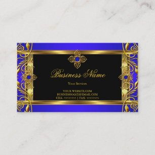 Elegant Ornate Royal Blue Jewel Black Gold Business Card