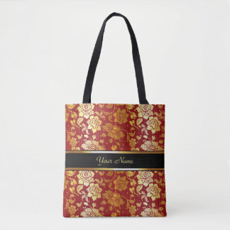Elegant Ornate Royal Red Jewel Golden Gold Tote Bag