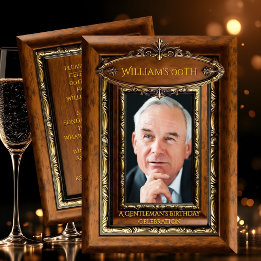 Elegant Ornate Rustic Gold Wood Photo Birthday men Invitation