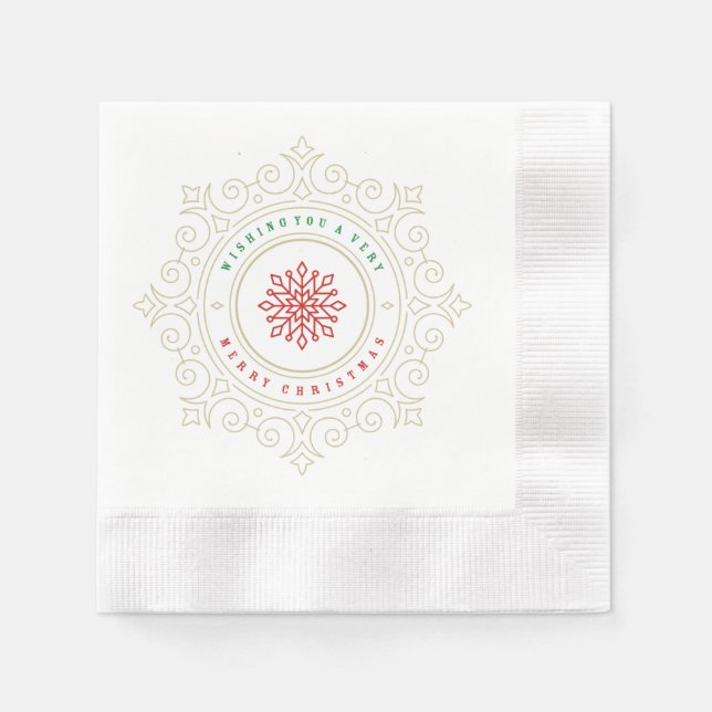 Elegant Ornate Snowflake Holiday Greeting Napkin (Front)