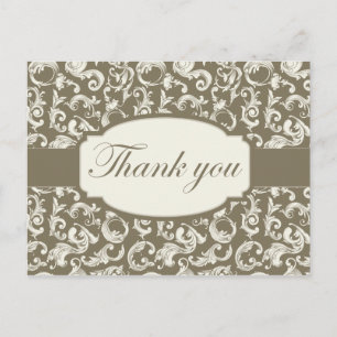 Elegant ornate swirl damask wedding thank you card