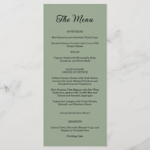 Elegant Ornate Swirl Sage Green Floral Wedding Menu