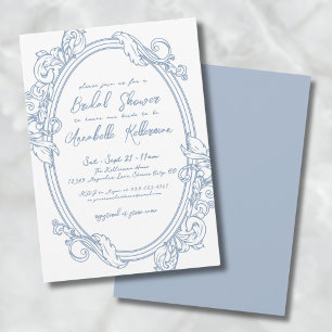 Elegant Ornate Vintage Dusty Blue Bridal Shower Invitation