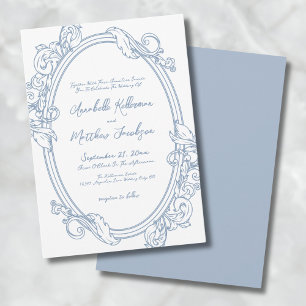 Elegant Ornate Vintage Dusty Blue Wedding Invitation