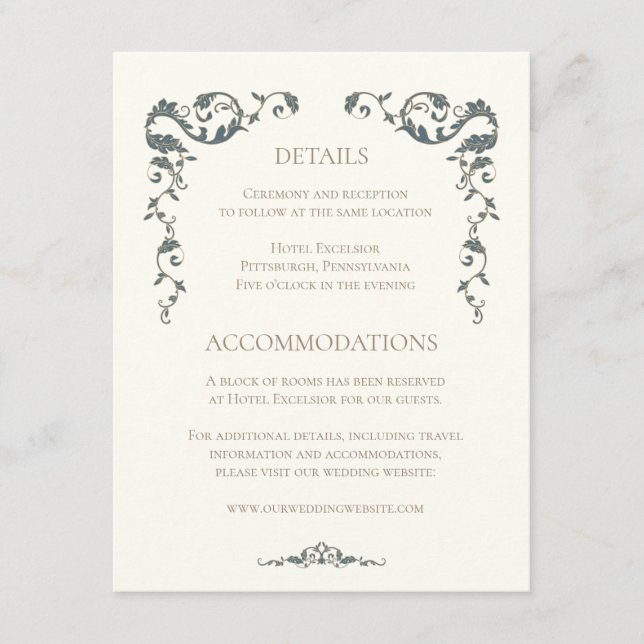 Elegant Ornate Wedding Details Enclosure Card (Front)