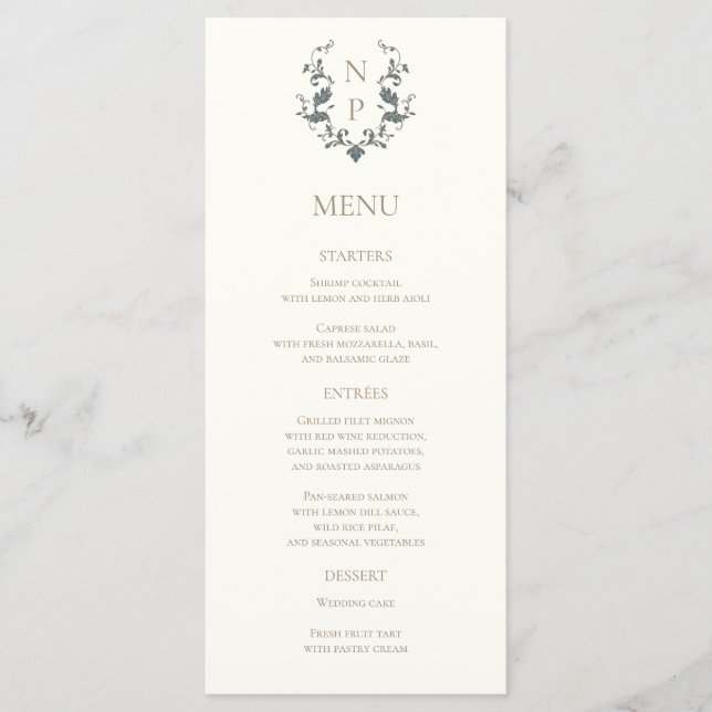 Elegant Ornate Wedding Menu Card (Front)