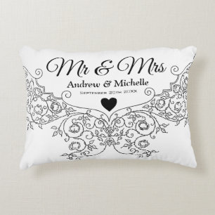 Elegant Ornate Wedding Mr and Mrs Personalised Decorative Cushion