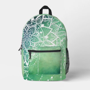Elegant Ornate Zen Mandala Rosette Green tones Printed Backpack