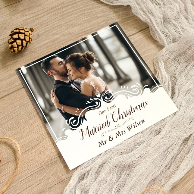 Elegant Our 1st Married Christmas One Photo Holiday Card (Creator Uploaded)