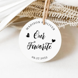 Elegant Our Favourite Heart Script Wedding Favour Classic Round Sticker