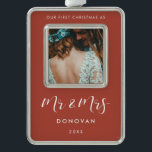 Elegant Our First Christmas as Mr & Mrs Photo Silver Plated Framed Ornament<br><div class="desc">A modern typography for this photo ornaments collection. To customise with your favourite picture. You can also easily change the background colour.</div>