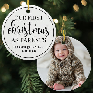 Elegant Our First Christmas As Parents Baby Photo Ceramic Tree Decoration