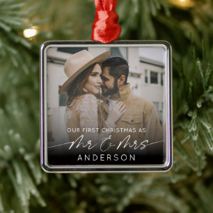 Elegant Our First Christmas Mr and Mrs Wedding  Metal Tree Decoration