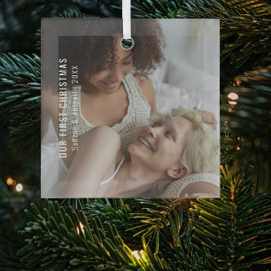 Elegant Our First Christmas Photo Glass Tree Decoration