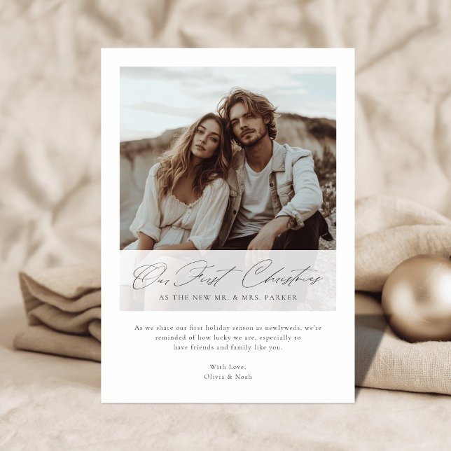 Elegant Our First Christmas Romantic Script Photo Holiday Card (Creator Uploaded)