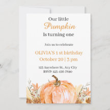 Elegant Our Little Pumpkin Birthday Invitation